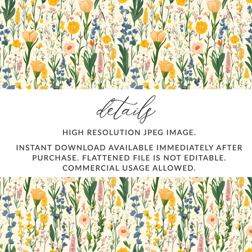 Floral Pattern Digital Paper, Flower Seamless Design, Springtime Scrapbook Paper, Printable Fabric Pattern, Yellow, Blue, Pink Flowers - Moore and Mountain
