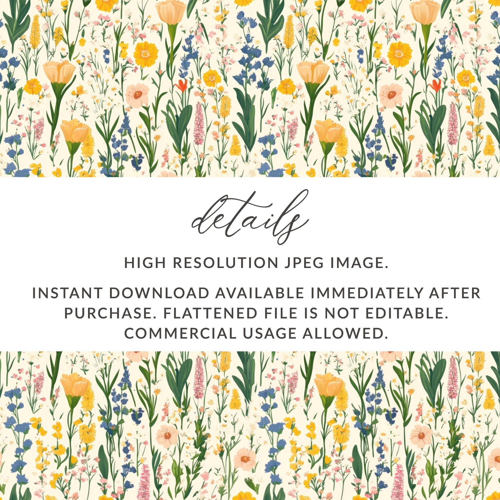 Floral Pattern Digital Paper, Flower Seamless Design, Springtime Scrapbook Paper, Printable Fabric Pattern, Yellow, Blue, Pink Flowers - Moore and Mountain