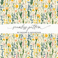 Floral Pattern Digital Paper, Flower Seamless Design, Springtime Scrapbook Paper, Printable Fabric Pattern, Yellow, Blue, Pink Flowers - Moore and Mountain