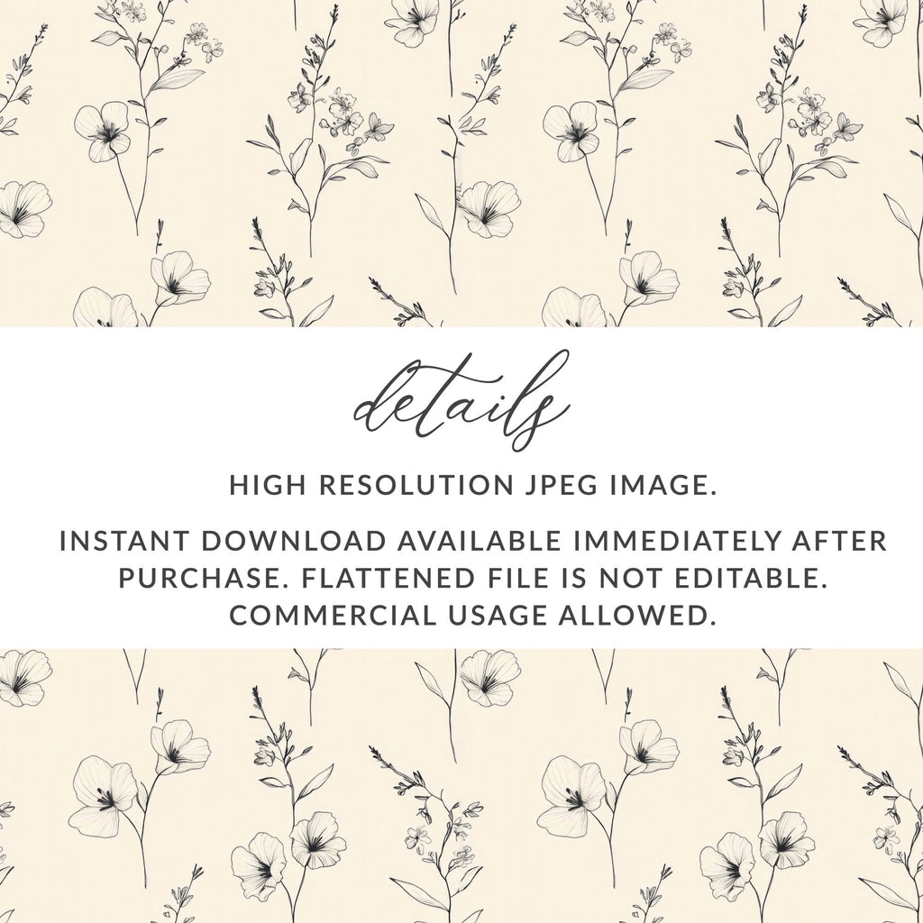 Floral Pattern Digital Paper, Flower Seamless Pattern, Botanical Print, Minimalist Design, Fabric Design, Digital Download - Moore and Mountain