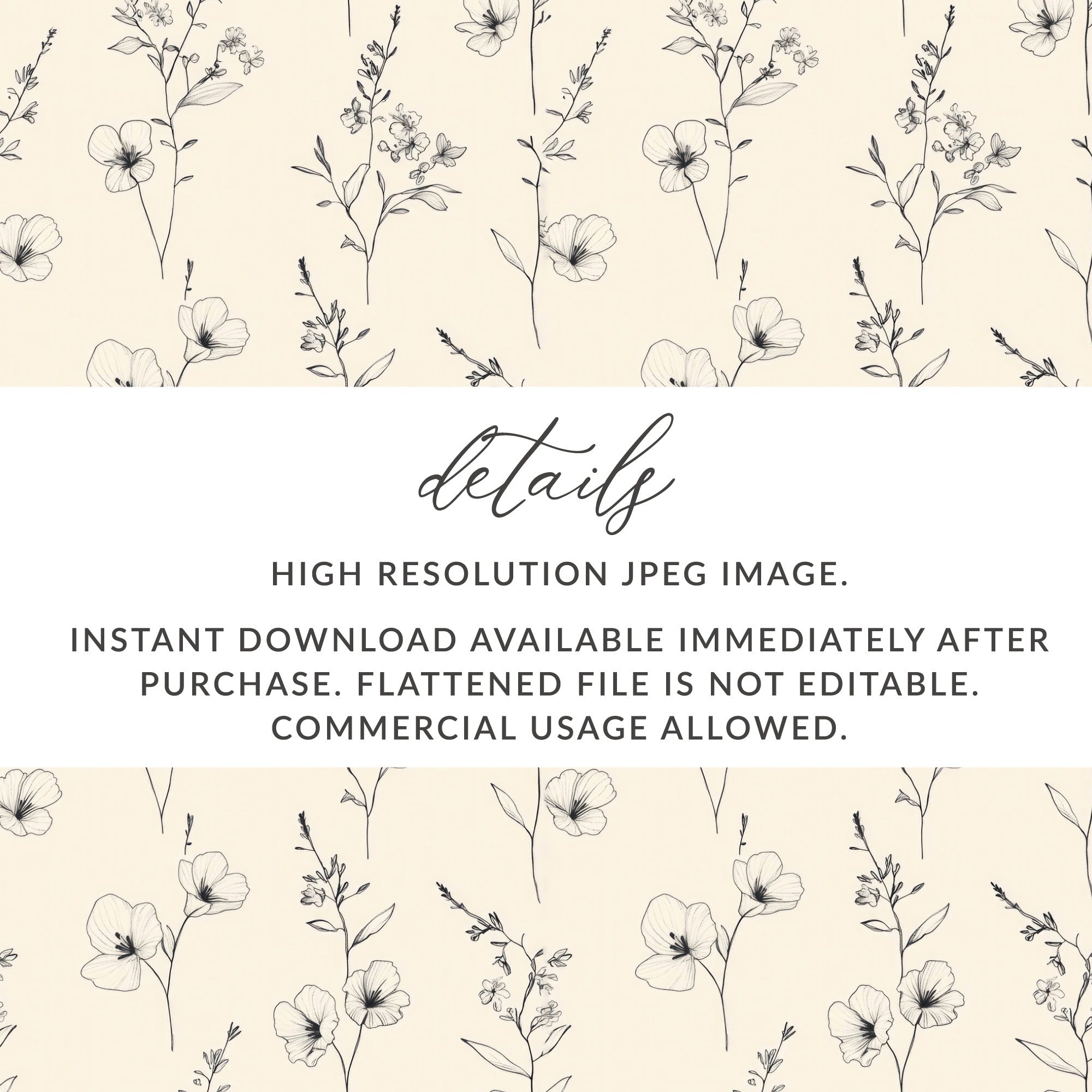 Floral Pattern Digital Paper, Flower Seamless Pattern, Botanical Print, Minimalist Design, Fabric Design, Digital Download - Moore and Mountain