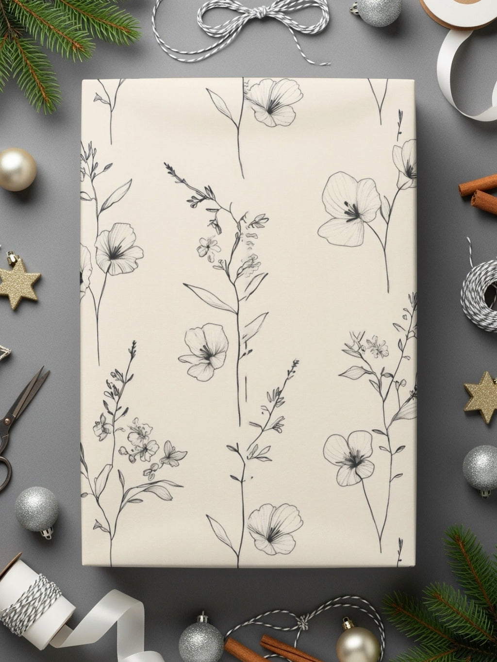 Floral Pattern Digital Paper, Flower Seamless Pattern, Botanical Print, Minimalist Design, Fabric Design, Digital Download - Moore and Mountain