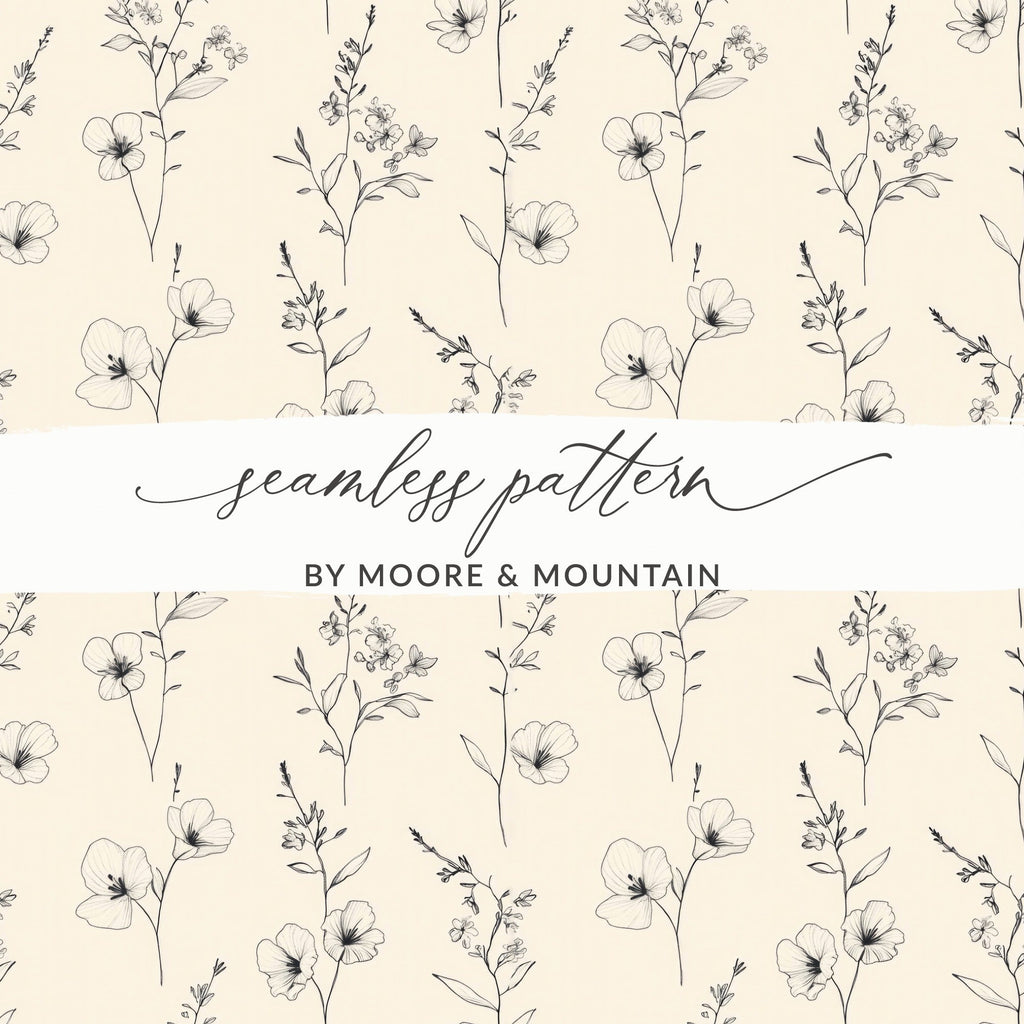 Floral Pattern Digital Paper, Flower Seamless Pattern, Botanical Print, Minimalist Design, Fabric Design, Digital Download - Moore and Mountain