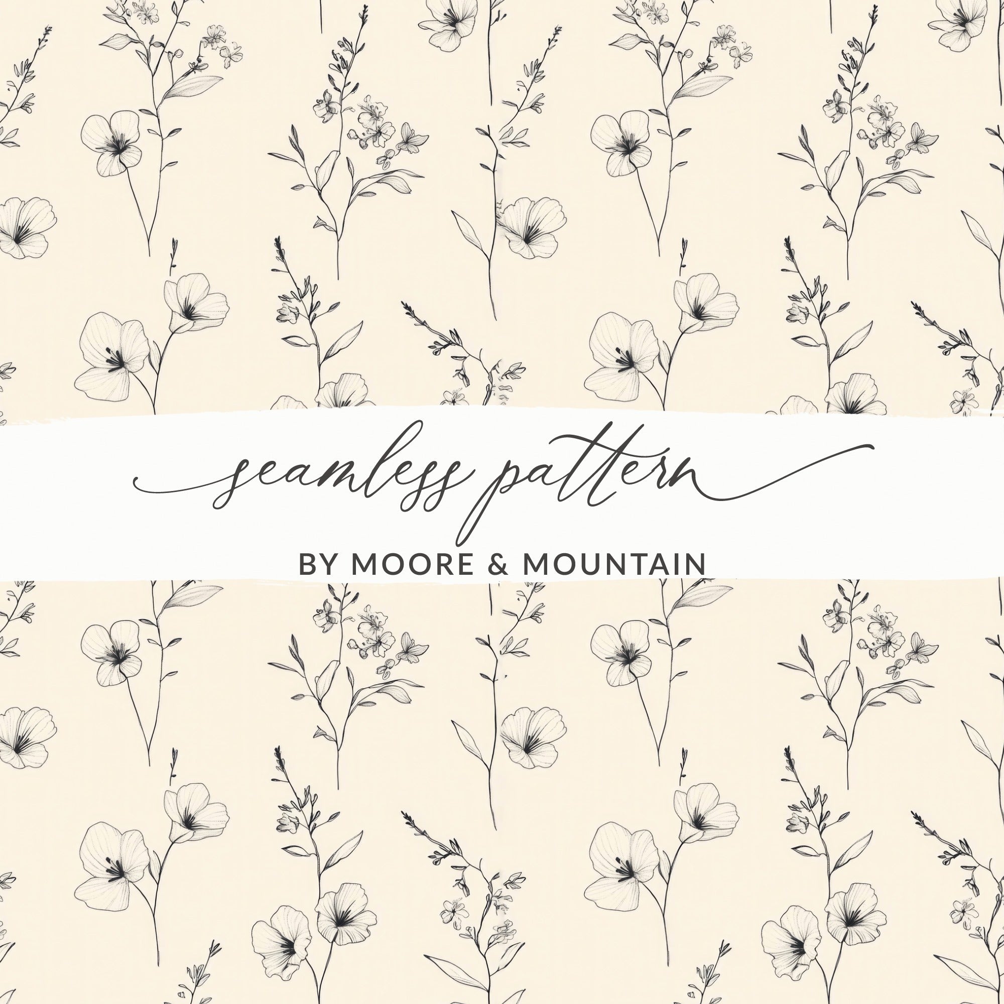 Floral Pattern Digital Paper, Flower Seamless Pattern, Botanical Print, Minimalist Design, Fabric Design, Digital Download - Moore and Mountain