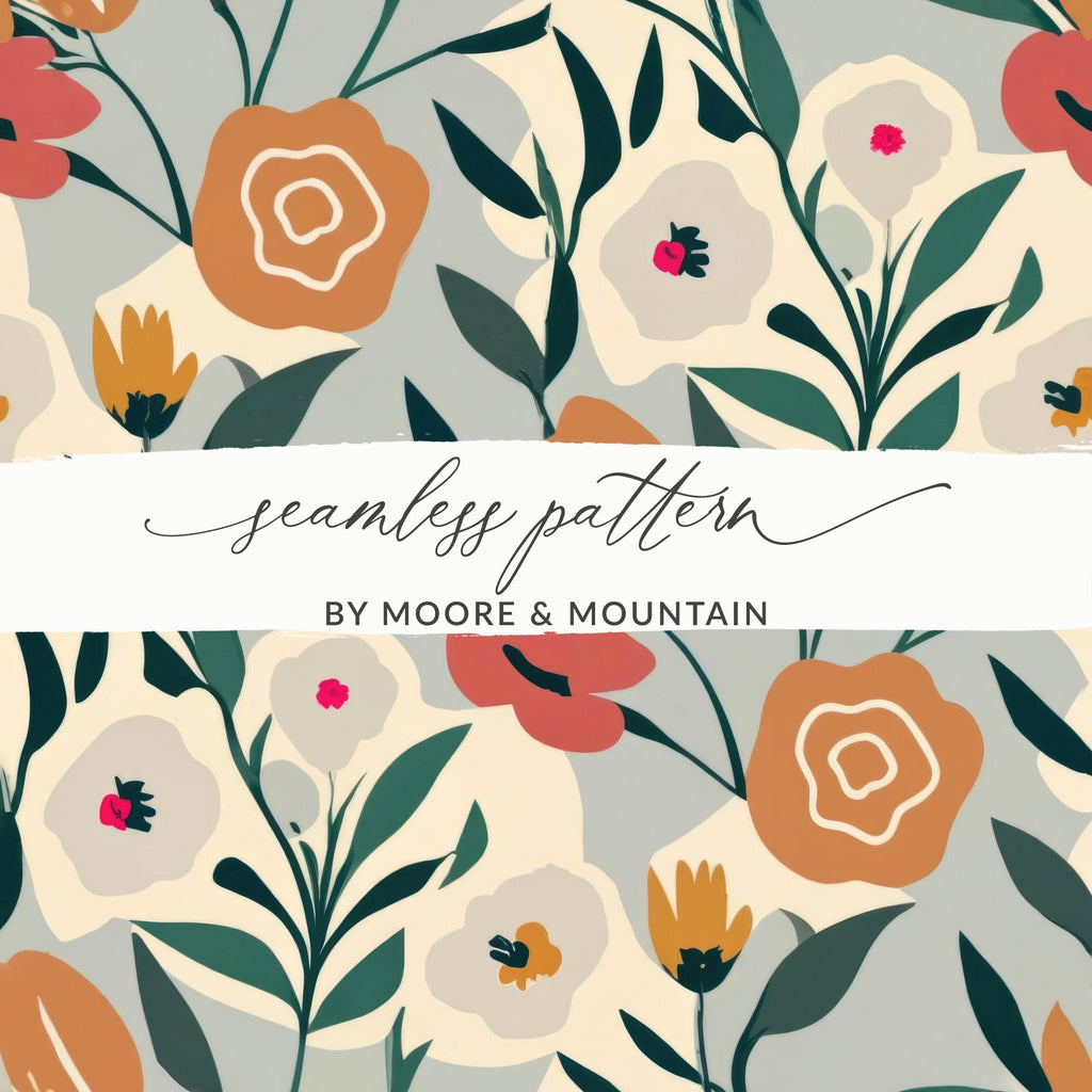 Floral Pattern Digital Paper, Seamless Flower Design, Botanical Illustration, Autumn Colors Digital, Printable Fabric Design, Scrapbook - Moore and Mountain