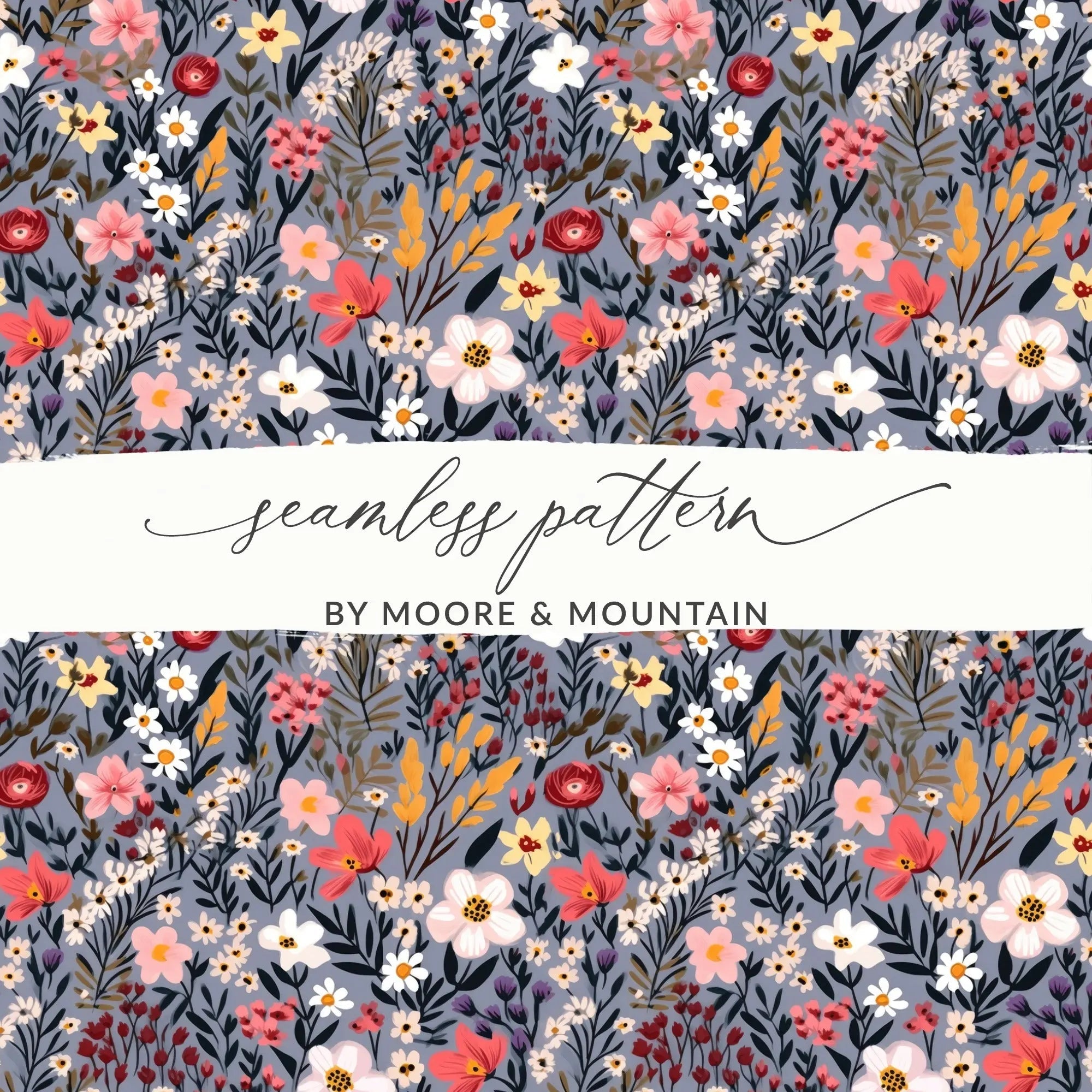 Floral Pattern Digital Paper, Seamless Flower Design, Spring Blossom Repeat, Printable Scrapbook Paper, Floral Background - Moore and Mountain