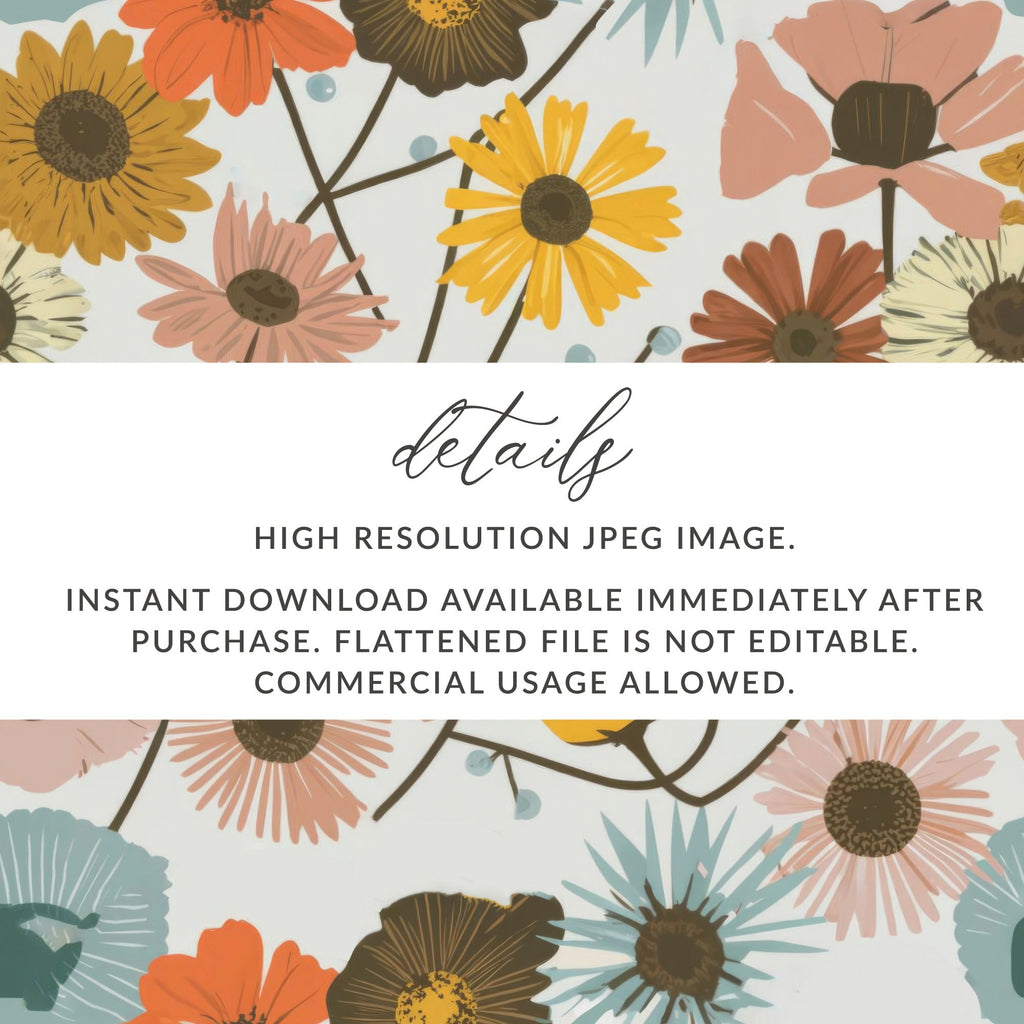 Floral Pattern Digital Paper, Seamless Flower Digital Backgrounds, Boho Flower Print, Rustic Floral Pattern, Digital Download, Commercial - Moore and Mountain