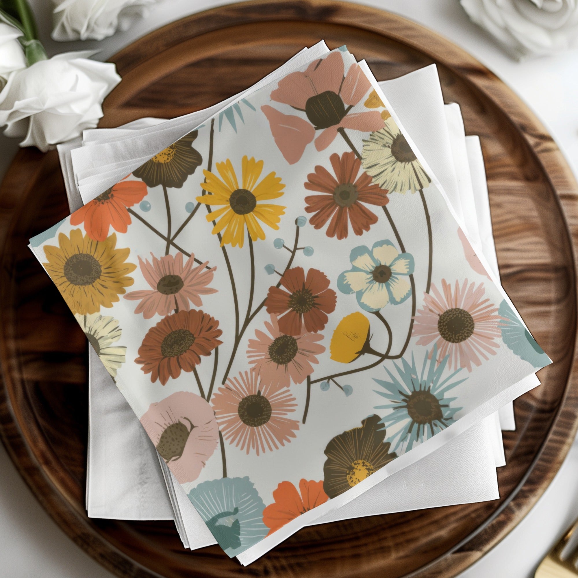 Floral Pattern Digital Paper, Seamless Flower Digital Backgrounds, Boho Flower Print, Rustic Floral Pattern, Digital Download, Commercial - Moore and Mountain