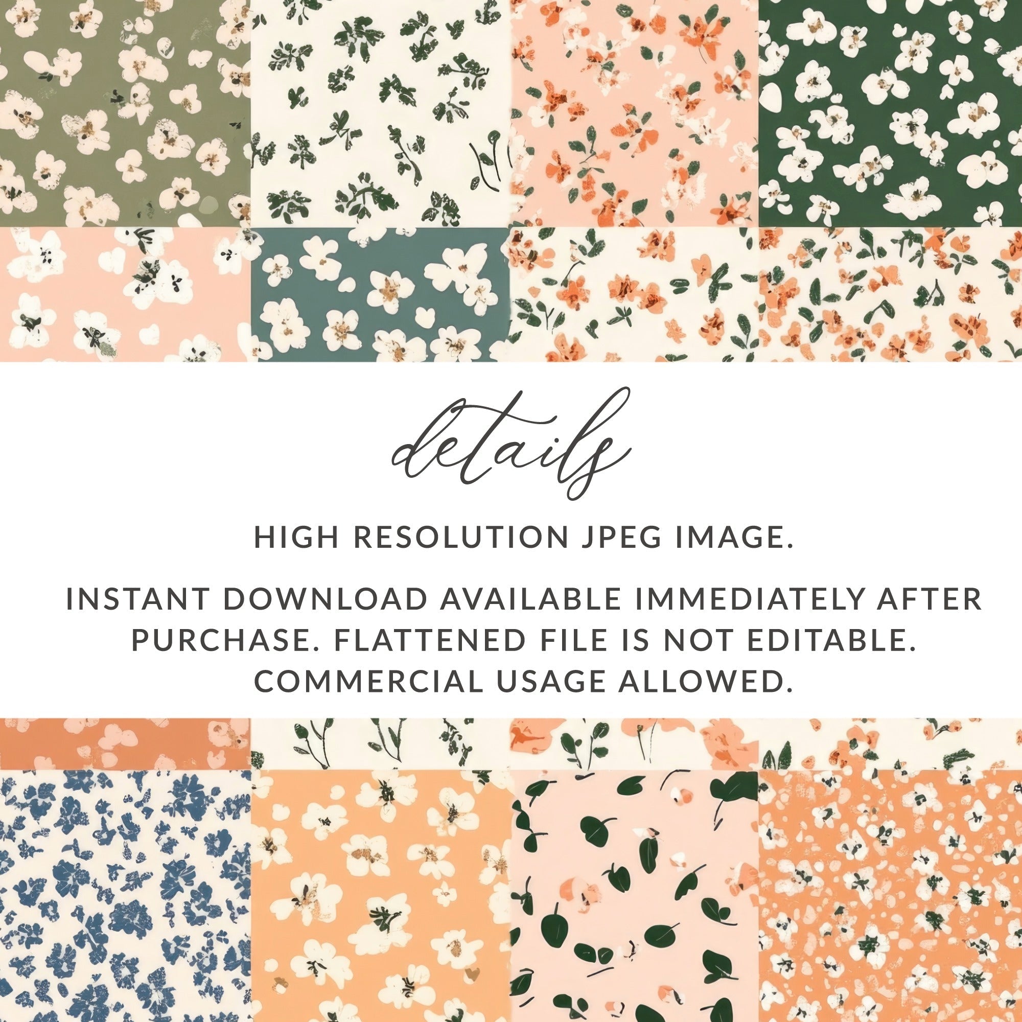 Floral Pattern Digital Paper, Seamless Flower Pattern, Cute Background, Botanical Design, Scrapbook Paper, Fabric Print - Moore and Mountain