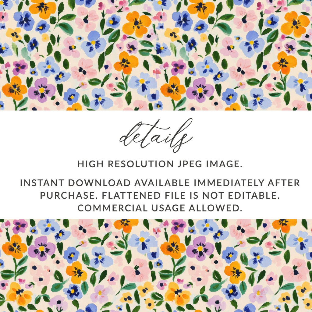 Floral Pattern Digital Paper, Seamless Flower Pattern, Pansy Flower Design, Fabric Pattern, Digital Download, Commercial Use - Moore and Mountain