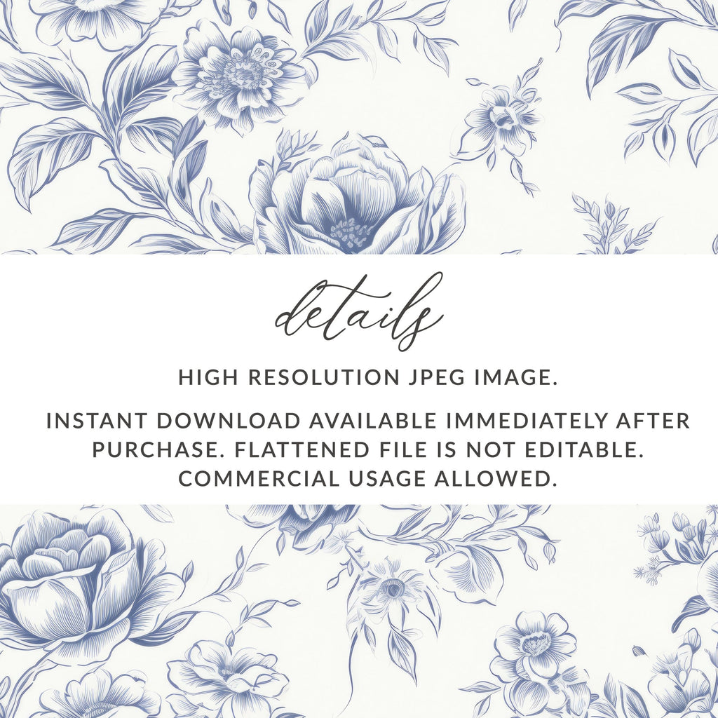 Floral Pattern Digital Paper, Seamless Flower Repeat, Elegant Indigo Botanical Design, Commercial Use Print, 2 JPEG Scales, Download - Moore and Mountain