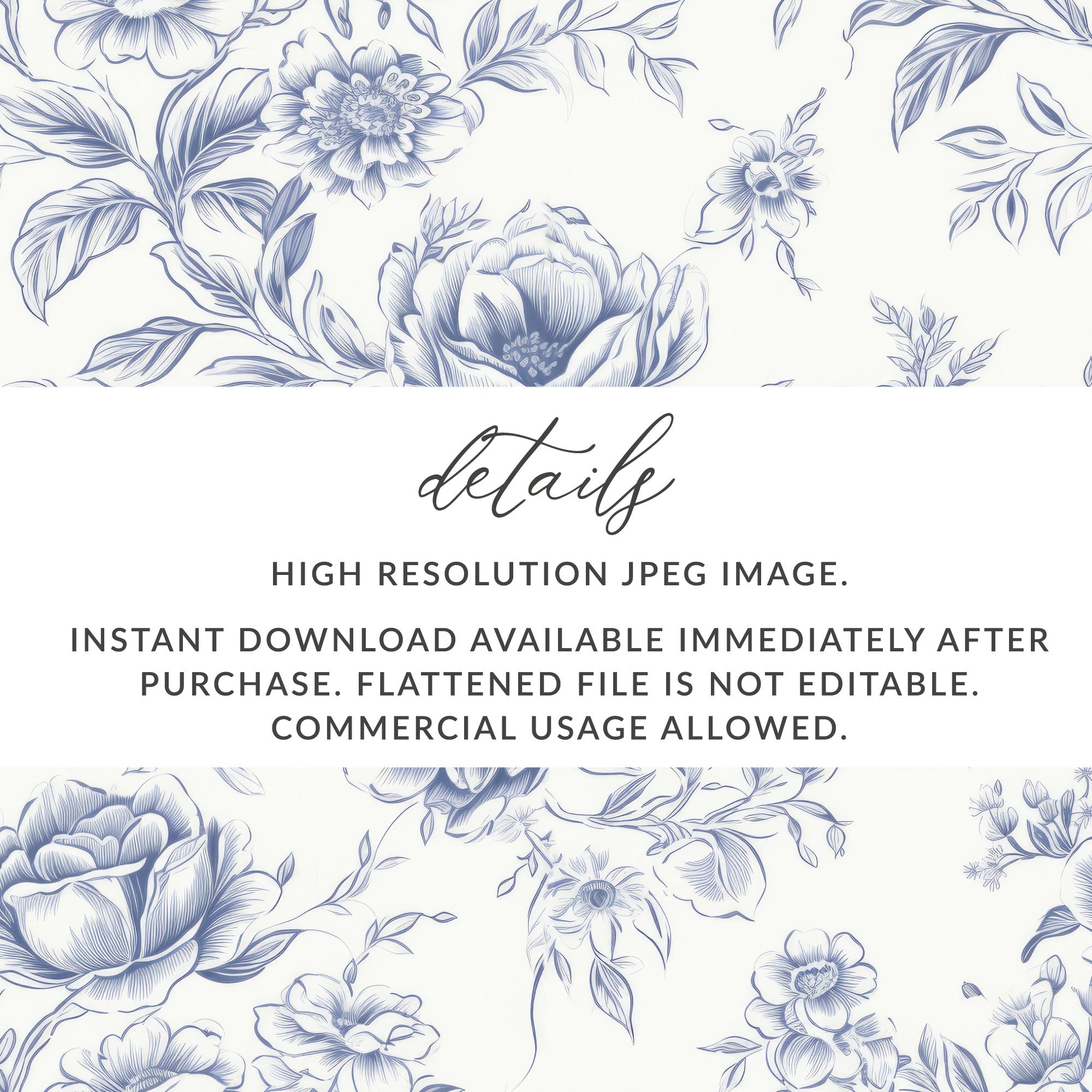 Floral Pattern Digital Paper, Seamless Flower Repeat, Elegant Indigo Botanical Design, Commercial Use Print, 2 JPEG Scales, Download - Moore and Mountain
