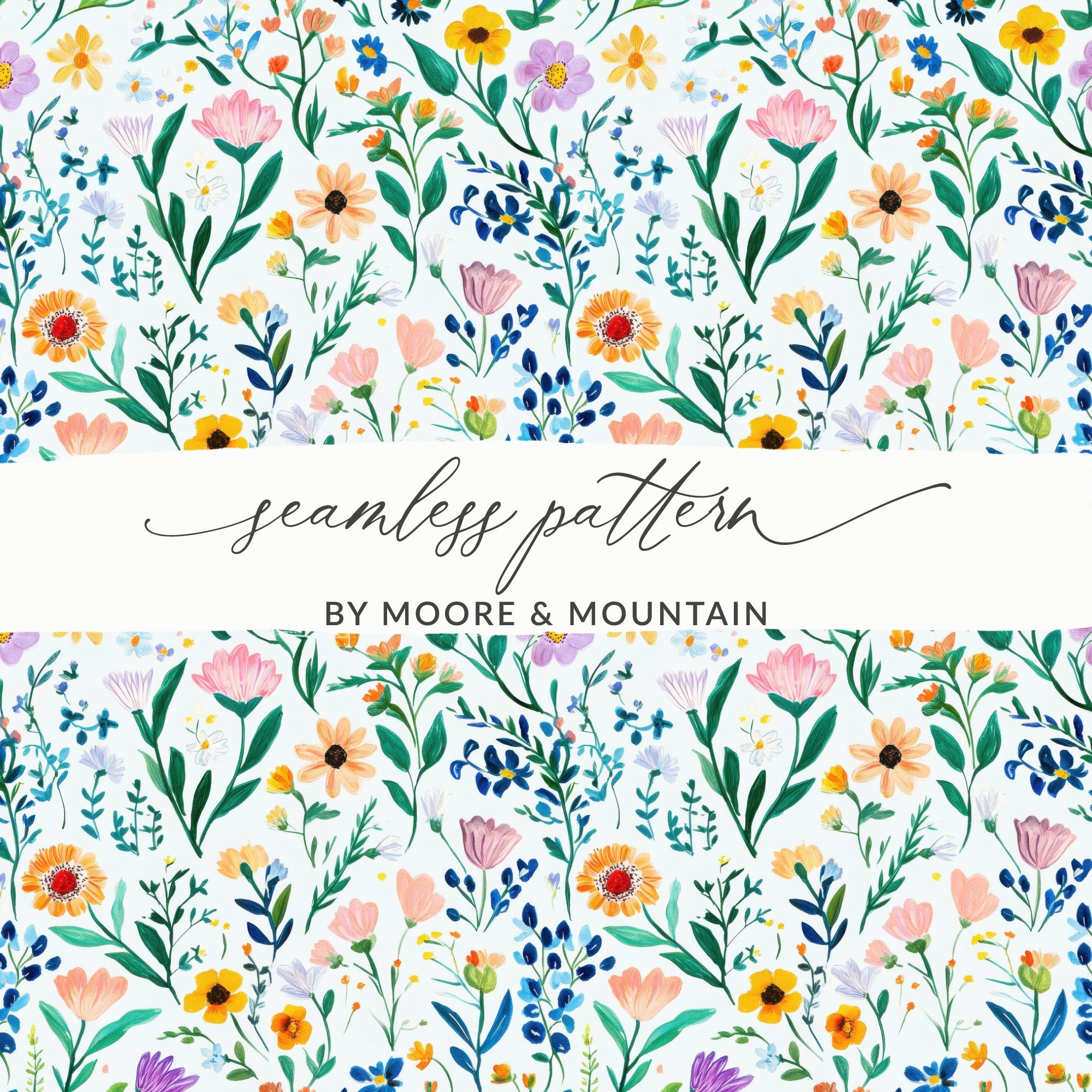 Floral Pattern Digital Paper, Watercolor Flower Clipart, Seamless Design for Fabric, Scrapbook Paper, Backgrounds, Digital Download - Moore and Mountain