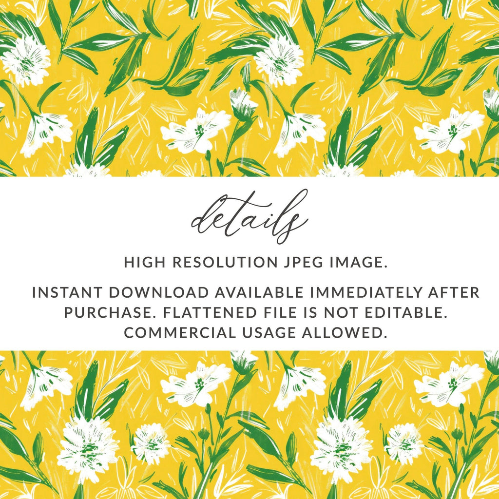 Floral Pattern Digital Paper, Yellow Background, Botanical Print, White Flower Seamless Pattern, Commercial Use Digital Paper - Moore and Mountain