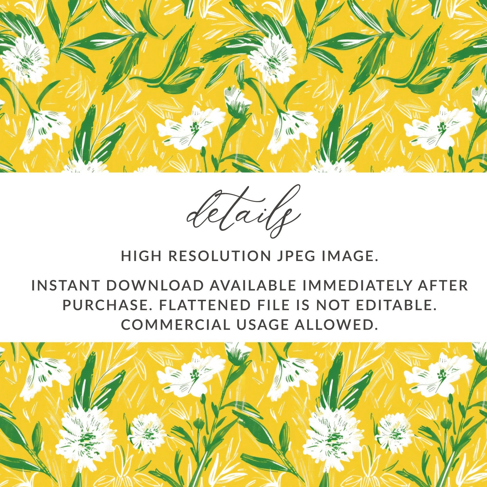 Floral Pattern Digital Paper, Yellow Background, Botanical Print, White Flower Seamless Pattern, Commercial Use Digital Paper - Moore and Mountain