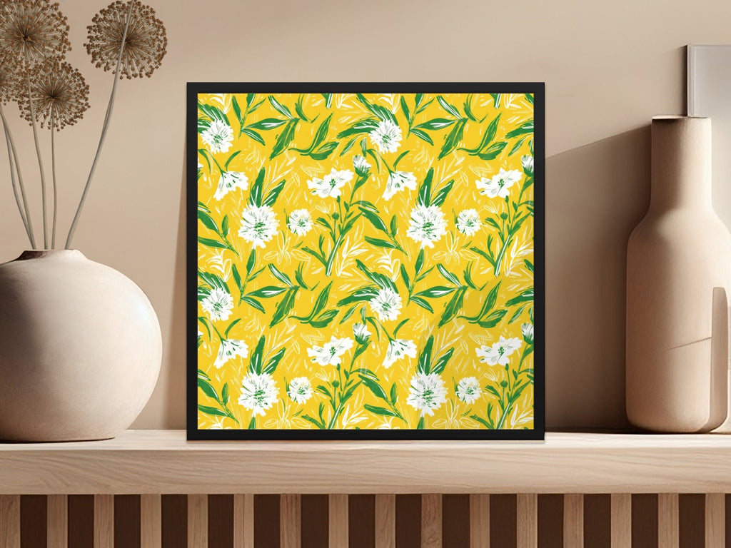 Floral Pattern Digital Paper, Yellow Background, Botanical Print, White Flower Seamless Pattern, Commercial Use Digital Paper - Moore and Mountain