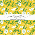 Floral Pattern Digital Paper, Yellow Background, Botanical Print, White Flower Seamless Pattern, Commercial Use Digital Paper - Moore and Mountain