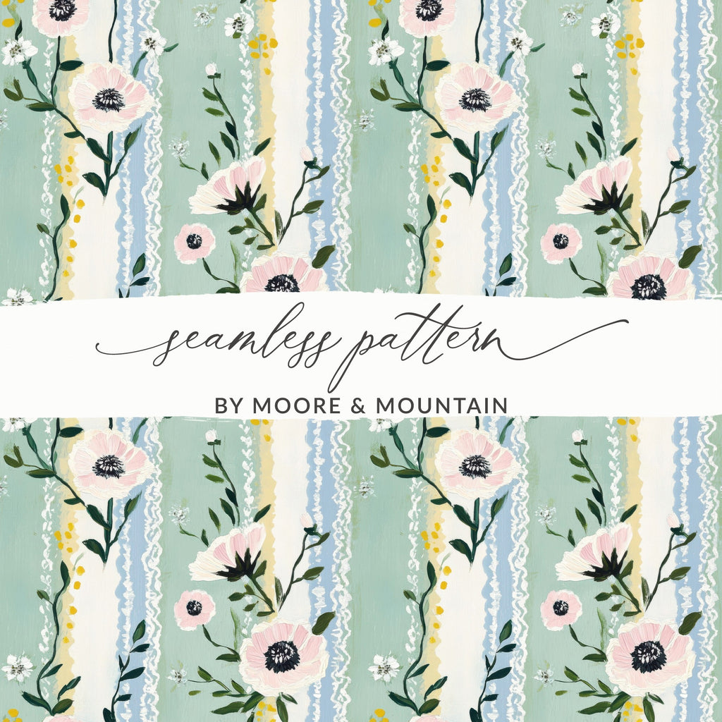 Floral Pattern Digital, Pastel Flowers, Seamless Design, Anemone Print, Surface Pattern, Digital Paper for Fabric, Commercial Use - Moore and Mountain