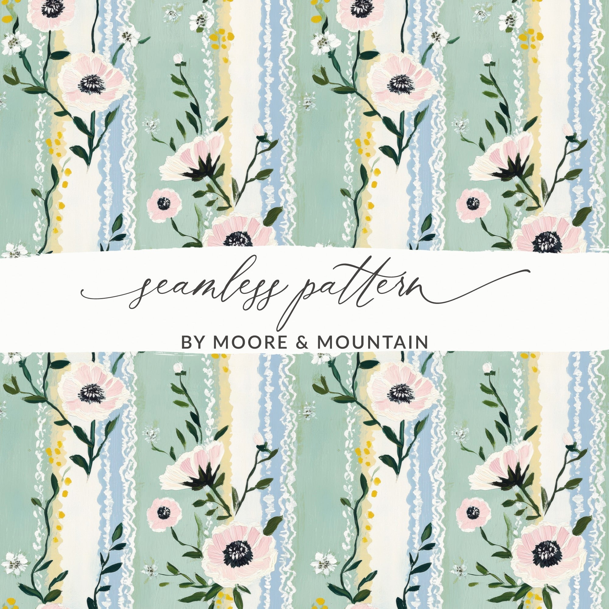 Floral Pattern Digital, Pastel Flowers, Seamless Design, Anemone Print, Surface Pattern, Digital Paper for Fabric, Commercial Use - Moore and Mountain