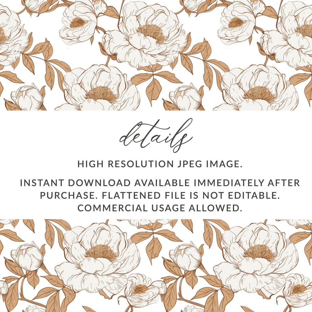 Floral Pattern Digital, Peony Flower Seamless, Botanical Design, Fabric Print, Wallpaper Design, Scrapbooking Paper, Digital Paper - Moore and Mountain