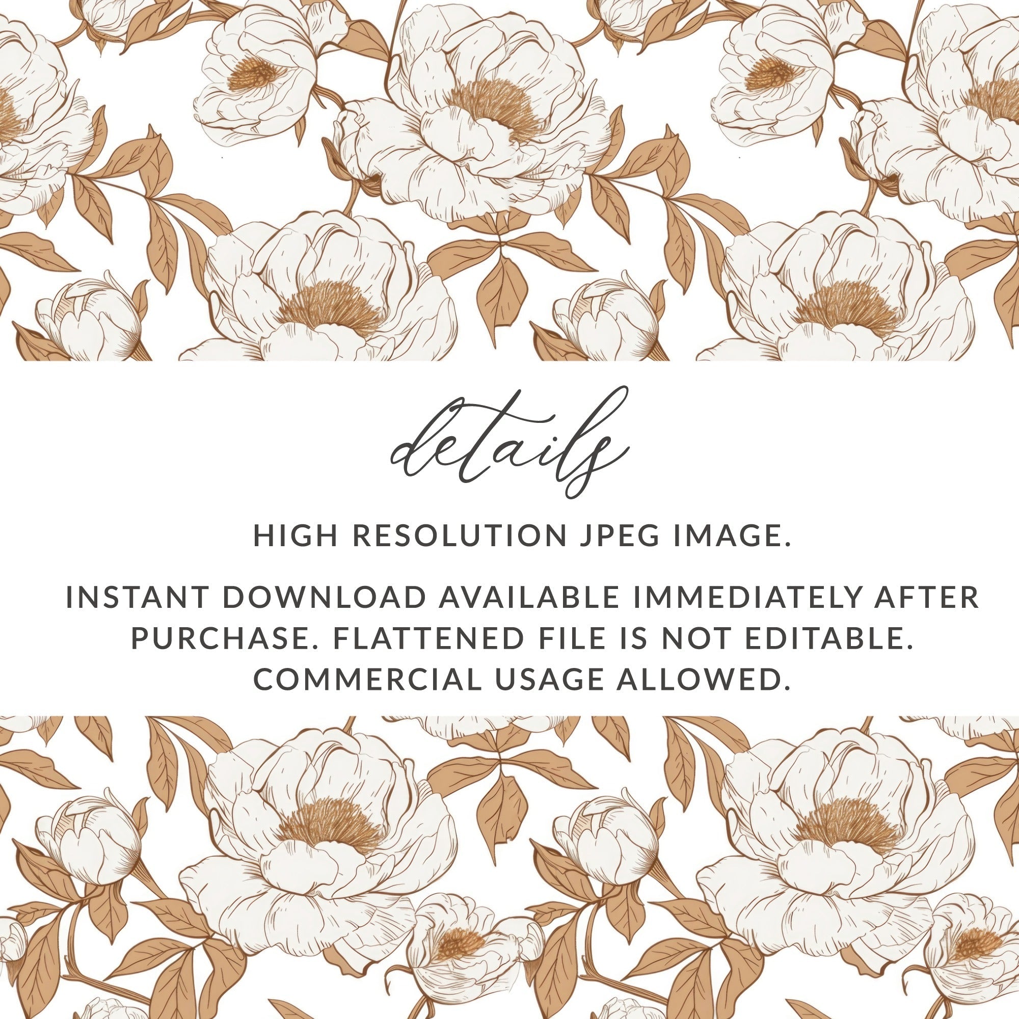 Floral Pattern Digital, Peony Flower Seamless, Botanical Design, Fabric Print, Wallpaper Design, Scrapbooking Paper, Digital Paper - Moore and Mountain