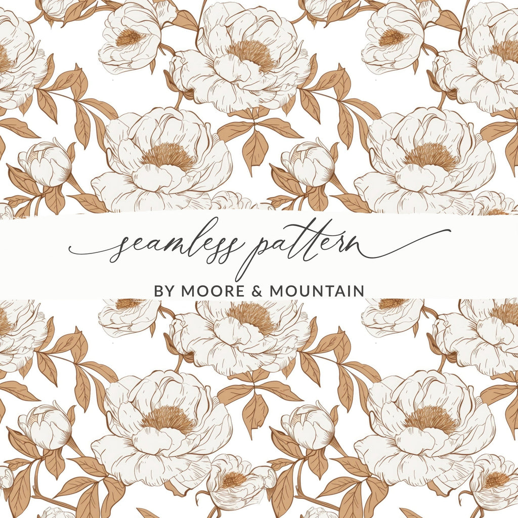 Floral Pattern Digital, Peony Flower Seamless, Botanical Design, Fabric Print, Wallpaper Design, Scrapbooking Paper, Digital Paper - Moore and Mountain