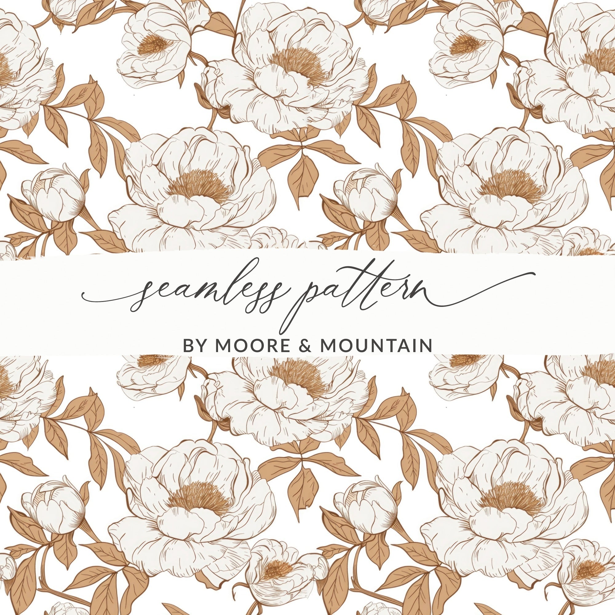 Floral Pattern Digital, Peony Flower Seamless, Botanical Design, Fabric Print, Wallpaper Design, Scrapbooking Paper, Digital Paper - Moore and Mountain