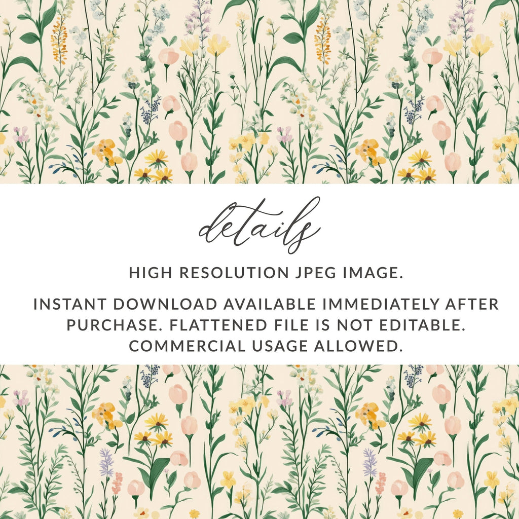 Floral Pattern Digital, Wildflower Seamless Design, Botanical Print JPG, Two Scale Repeat, Fabric Design, Paper Craft, Scrapbooking - Moore and Mountain