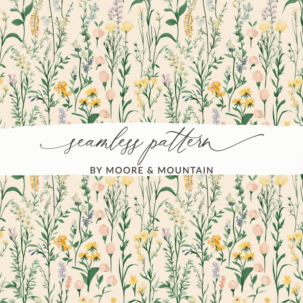 Floral Pattern Digital, Wildflower Seamless Design, Botanical Print JPG, Two Scale Repeat, Fabric Design, Paper Craft, Scrapbooking - Moore and Mountain
