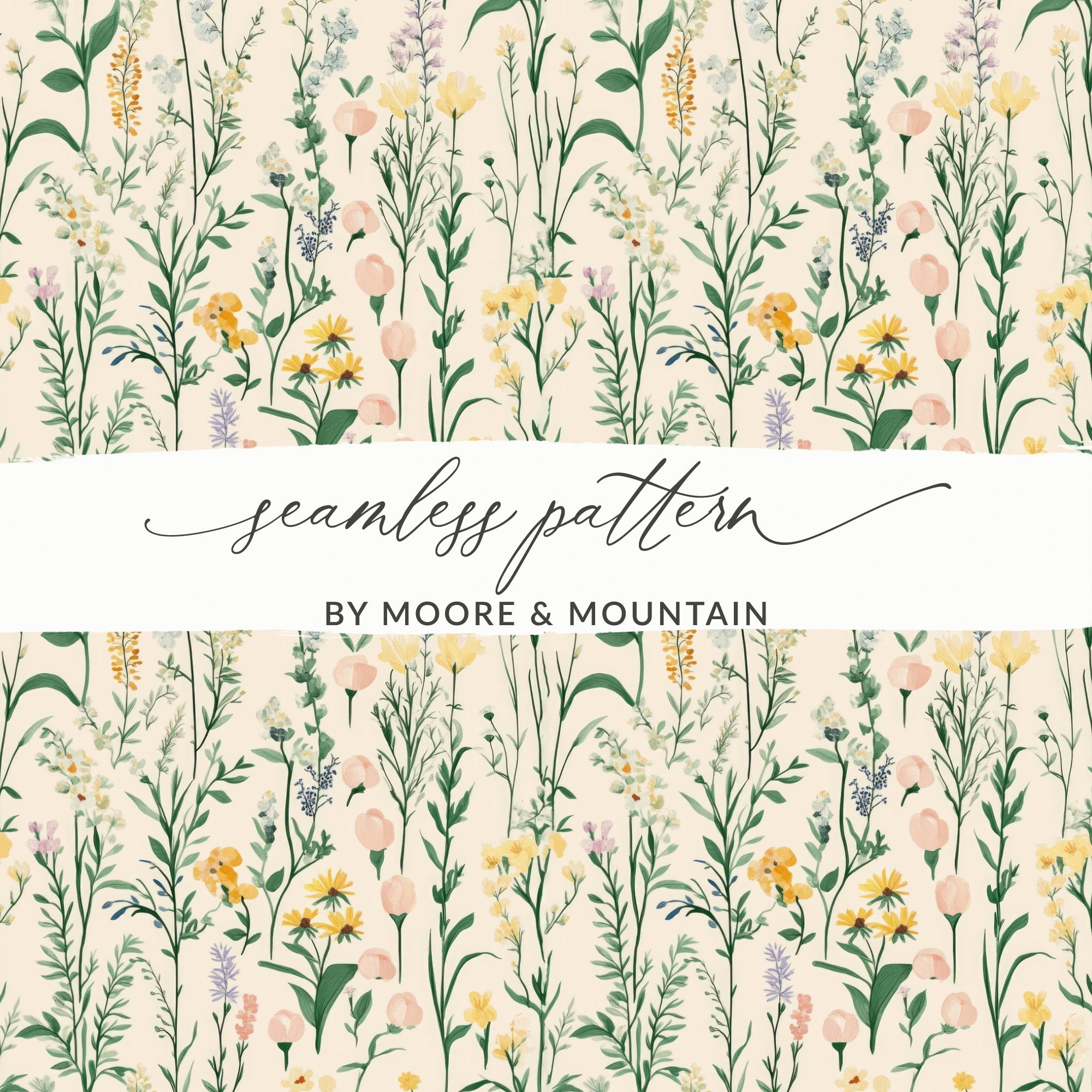 Floral Pattern Digital, Wildflower Seamless Design, Botanical Print JPG, Two Scale Repeat, Fabric Design, Paper Craft, Scrapbooking - Moore and Mountain