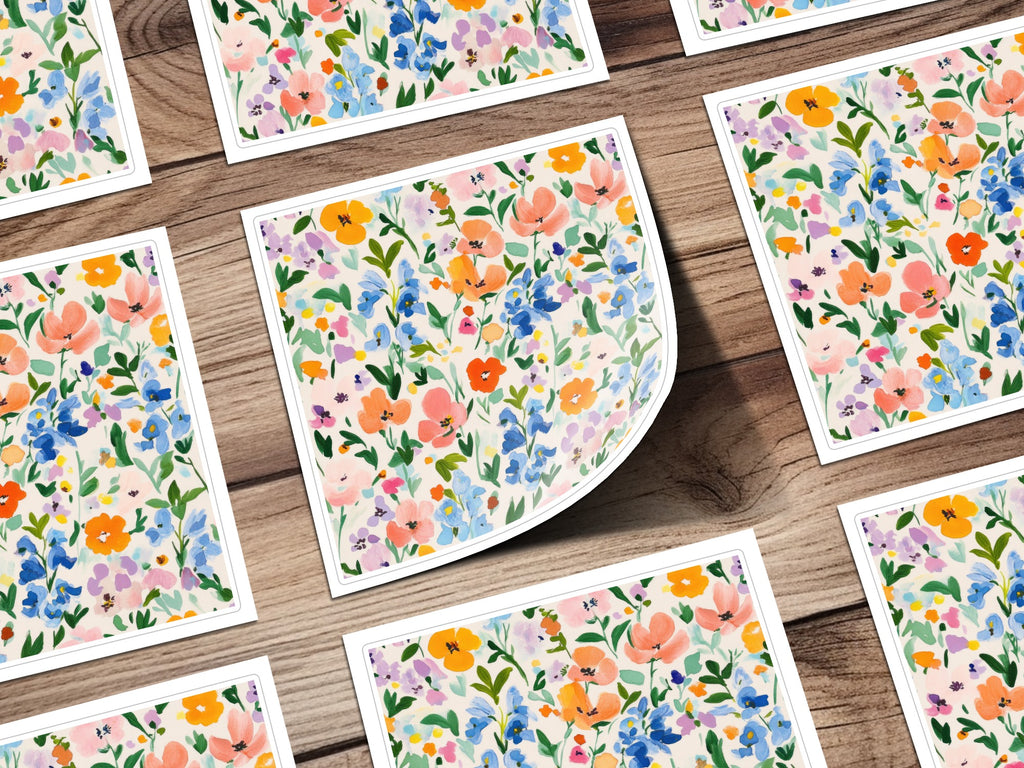 Colorful Garden Floral Pattern Square Sticker Sheets
