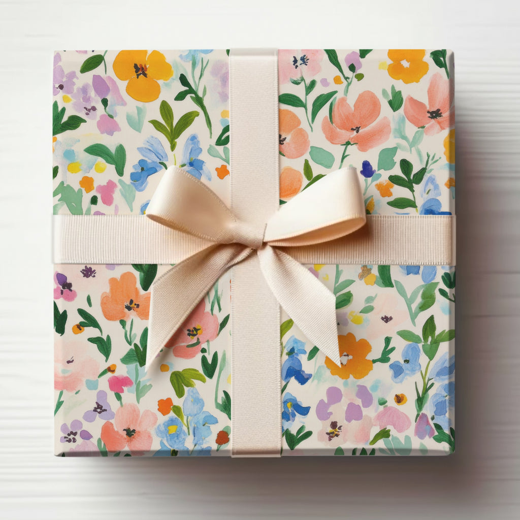 Colorful Floral Pattern Gift Box with Cream Ribbon