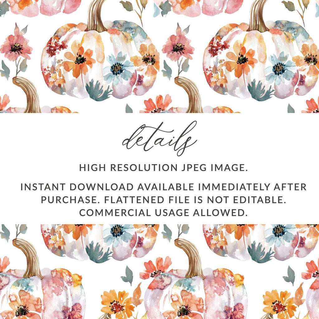 Floral Pumpkin Digital Paper, Watercolor Seamless Pattern, Autumn Fall Design, Scrapbook Paper, Fabric Design, Digital Download - Moore and Mountain