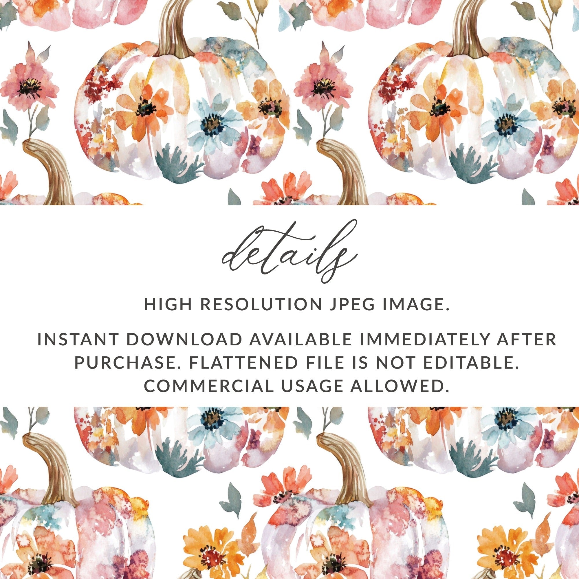 Floral Pumpkin Digital Paper, Watercolor Seamless Pattern, Autumn Fall Design, Scrapbook Paper, Fabric Design, Digital Download - Moore and Mountain