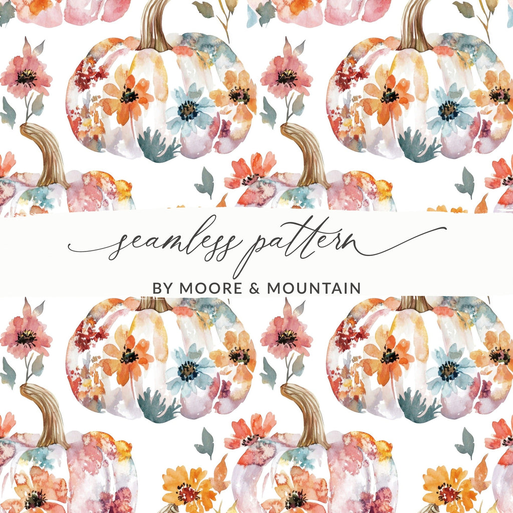 Floral Pumpkin Digital Paper, Watercolor Seamless Pattern, Autumn Fall Design, Scrapbook Paper, Fabric Design, Digital Download - Moore and Mountain