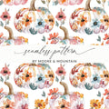 Floral Pumpkin Digital Paper, Watercolor Seamless Pattern, Autumn Fall Design, Scrapbook Paper, Fabric Design, Digital Download - Moore and Mountain
