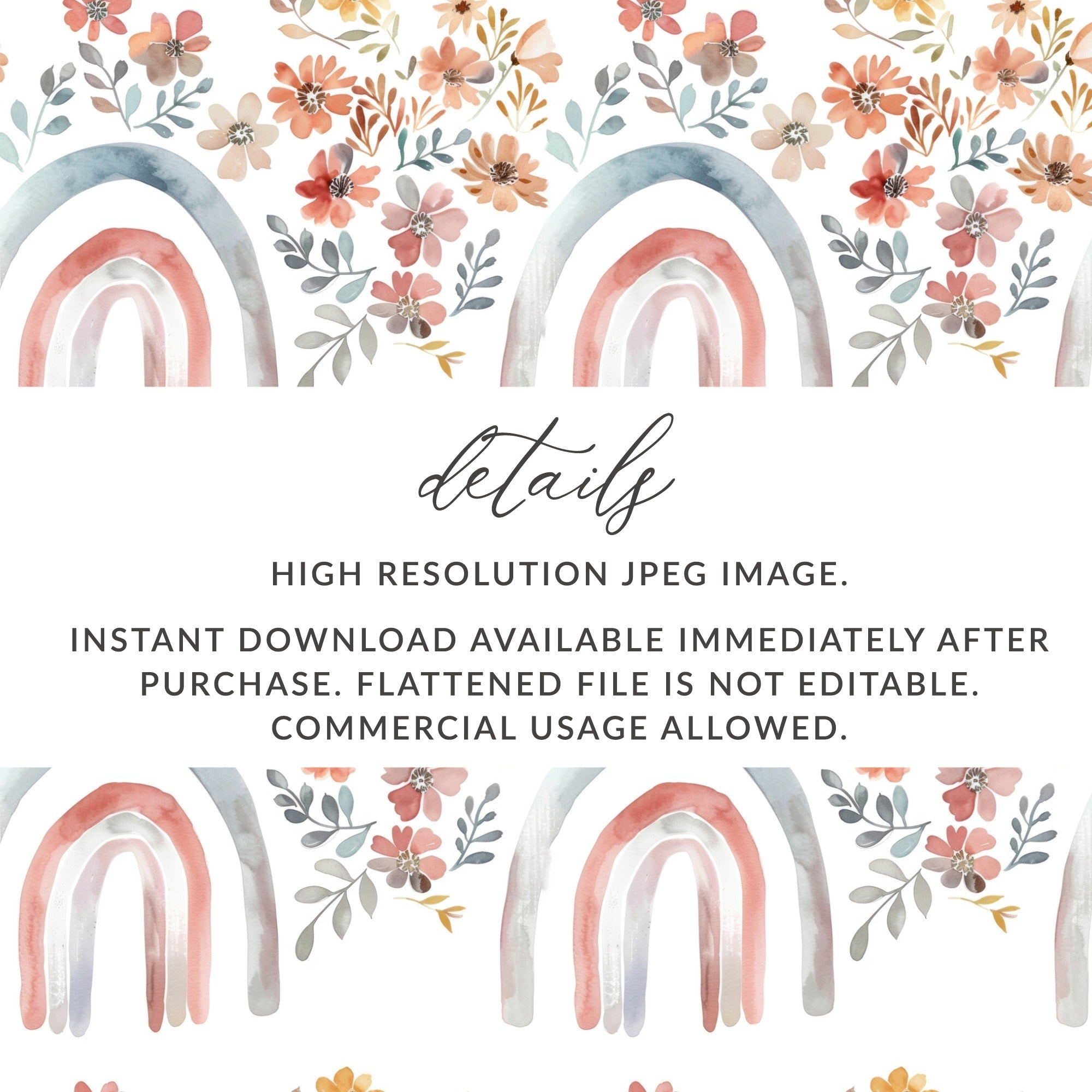 Floral Rainbow Digital Paper, Seamless Pattern JPEG, Boho Rainbow Design, Watercolor Flowers, Neutral Colors, Commercial Use Digital - Moore and Mountain