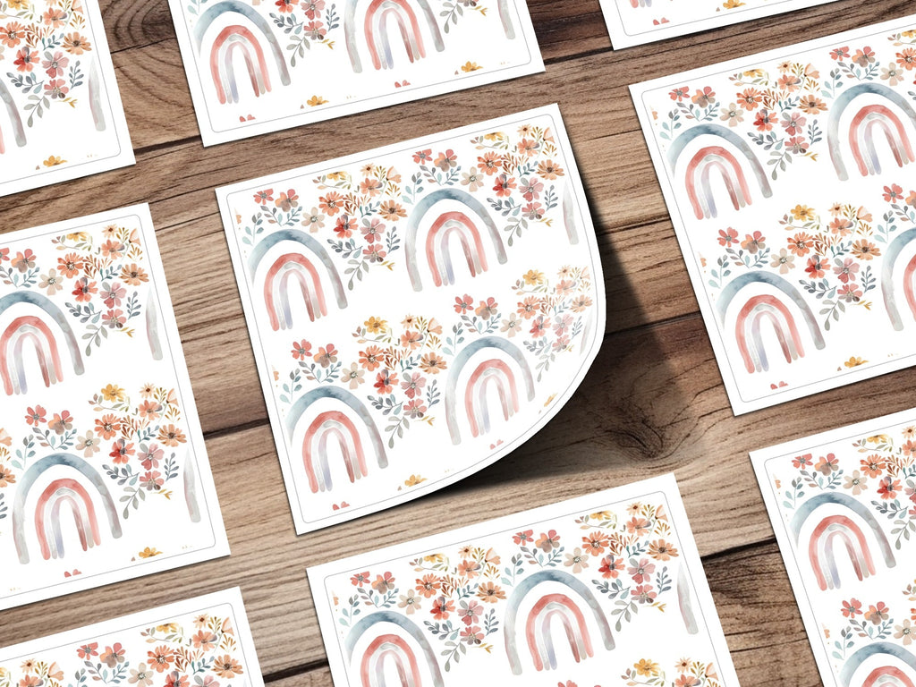 Floral Rainbow Digital Paper, Seamless Pattern JPEG, Boho Rainbow Design, Watercolor Flowers, Neutral Colors, Commercial Use Digital - Moore and Mountain