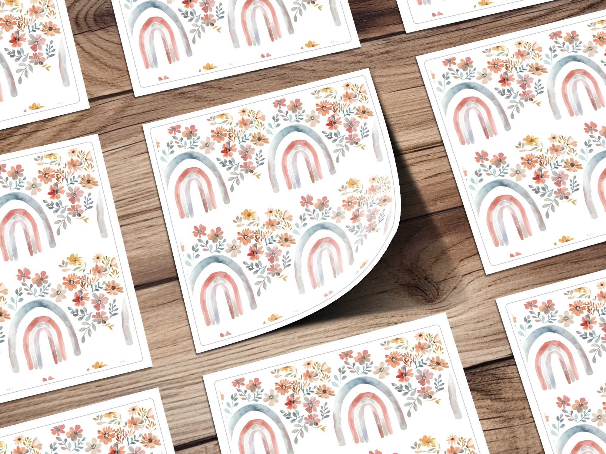 Floral Rainbow Digital Paper, Seamless Pattern JPEG, Boho Rainbow Design, Watercolor Flowers, Neutral Colors, Commercial Use Digital - Moore and Mountain