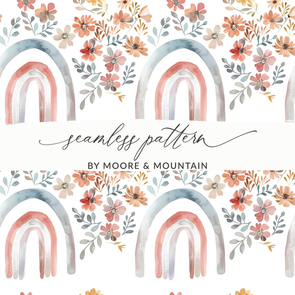Floral Rainbow Digital Paper, Seamless Pattern JPEG, Boho Rainbow Design, Watercolor Flowers, Neutral Colors, Commercial Use Digital - Moore and Mountain