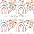 Floral Rainbow Digital Paper, Seamless Pattern JPEG, Boho Rainbow Design, Watercolor Flowers, Neutral Colors, Commercial Use Digital - Moore and Mountain