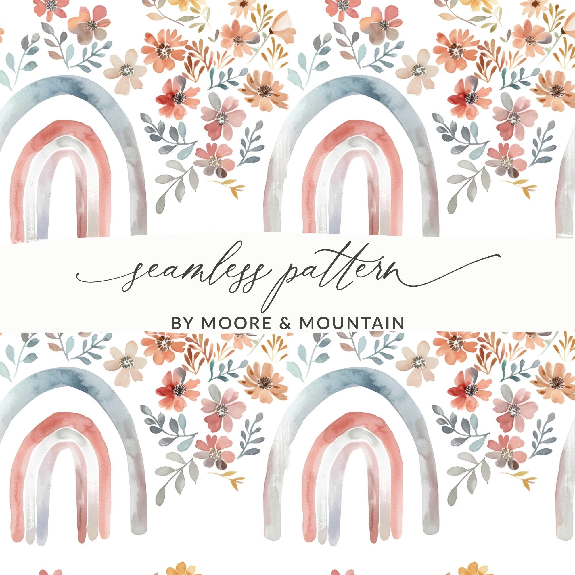 Floral Rainbow Digital Paper, Seamless Pattern JPEG, Boho Rainbow Design, Watercolor Flowers, Neutral Colors, Commercial Use Digital - Moore and Mountain