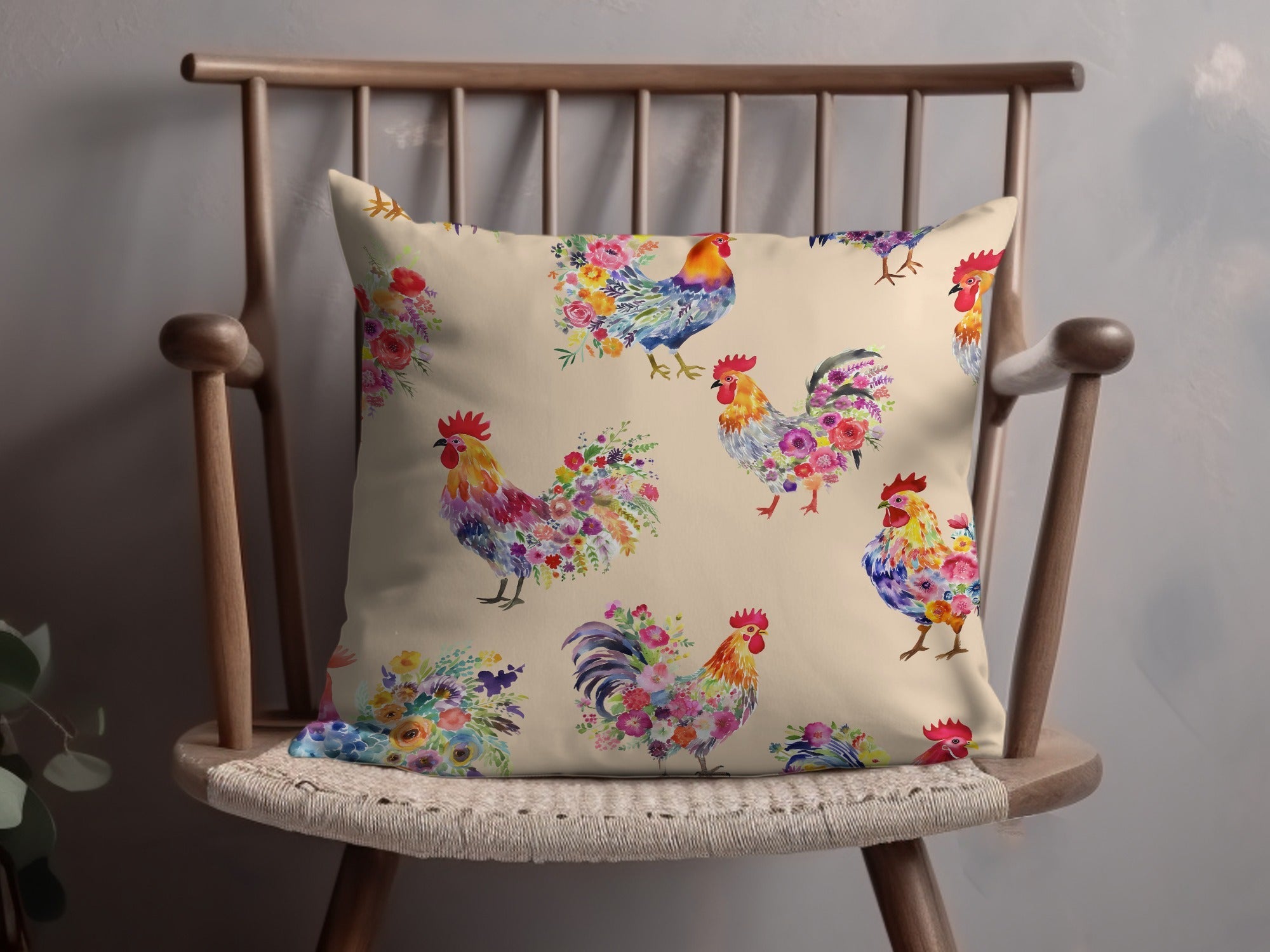Floral Rooster Digital Paper, Watercolor Chicken Seamless Pattern, Farmhouse Animal Printable, Craft Digital Download, JPEG Files - Moore and Mountain