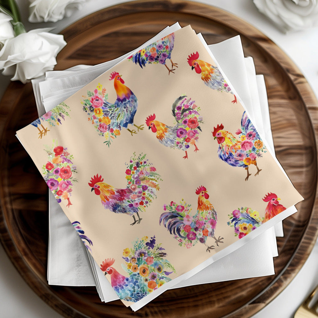 Floral Rooster Digital Paper, Watercolor Chicken Seamless Pattern, Farmhouse Animal Printable, Craft Digital Download, JPEG Files - Moore and Mountain