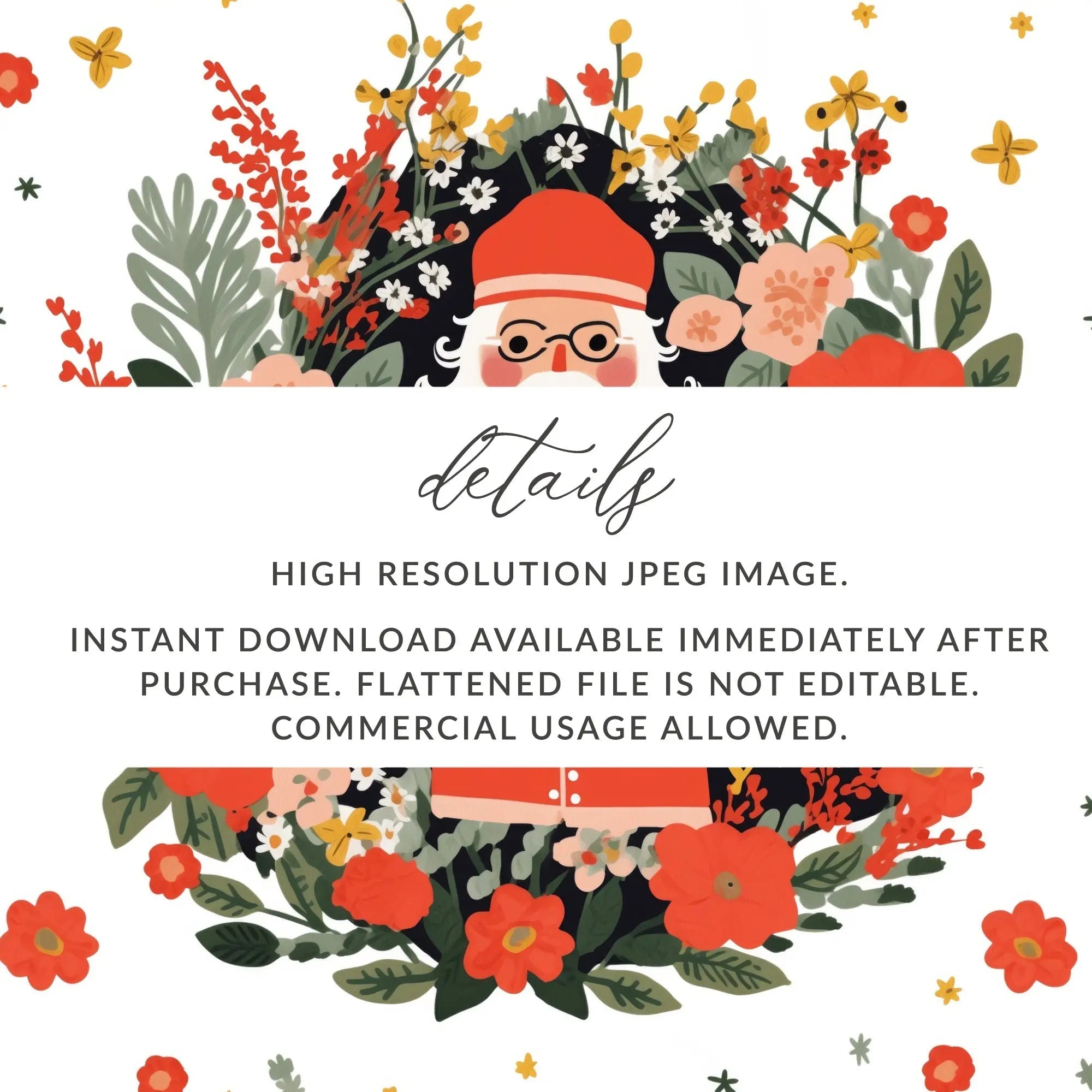 Floral Santa Claus Digital Seamless Pattern, Christmas JPEG Image, Holiday Digital Paper, Festive Design, Cute Santa Print, Repeat Pattern - Moore and Mountain
