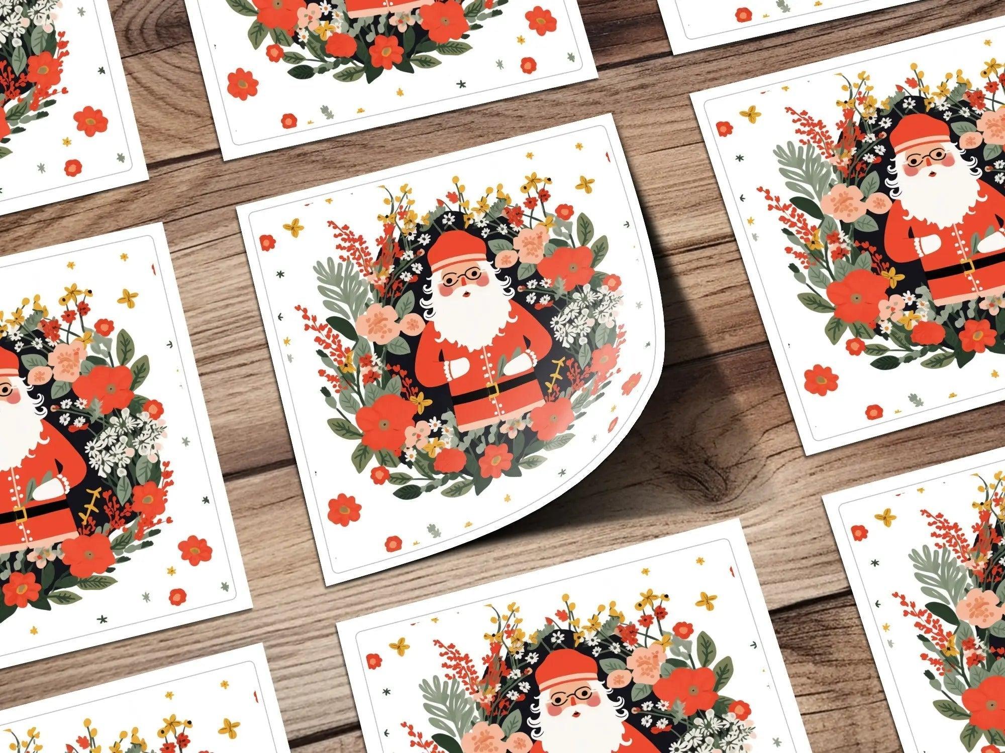 Floral Santa Claus Digital Seamless Pattern, Christmas JPEG Image, Holiday Digital Paper, Festive Design, Cute Santa Print, Repeat Pattern - Moore and Mountain