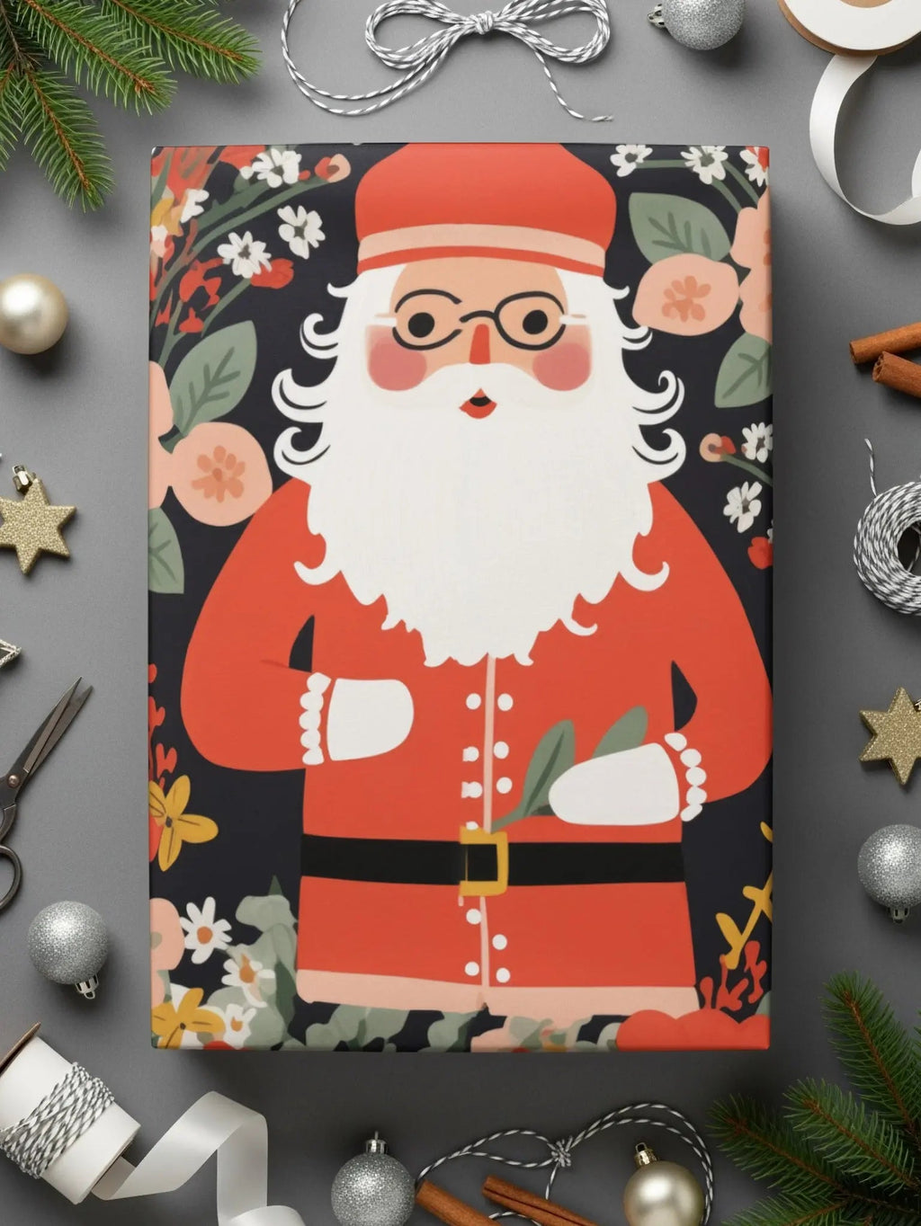 Floral Santa Claus Digital Seamless Pattern, Christmas JPEG Image, Holiday Digital Paper, Festive Design, Cute Santa Print, Repeat Pattern - Moore and Mountain