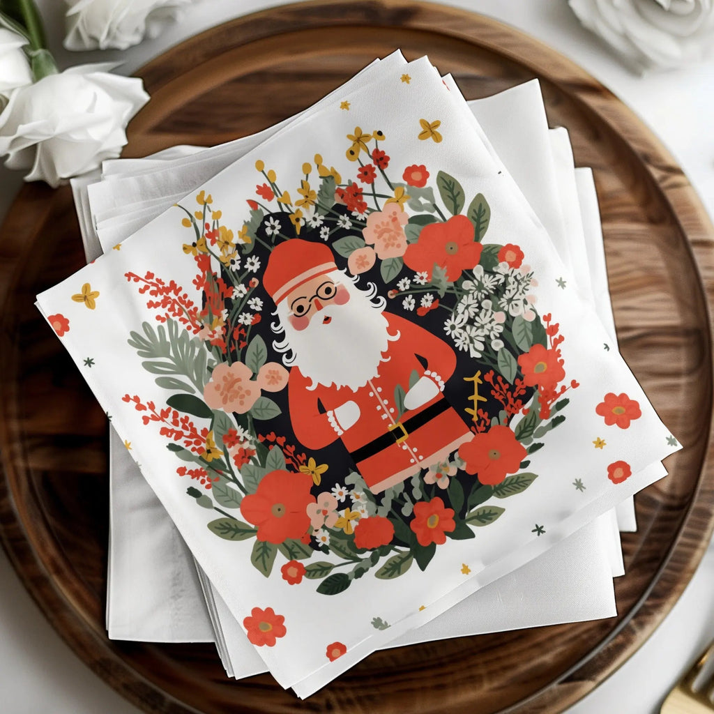Floral Santa Claus Digital Seamless Pattern, Christmas JPEG Image, Holiday Digital Paper, Festive Design, Cute Santa Print, Repeat Pattern - Moore and Mountain