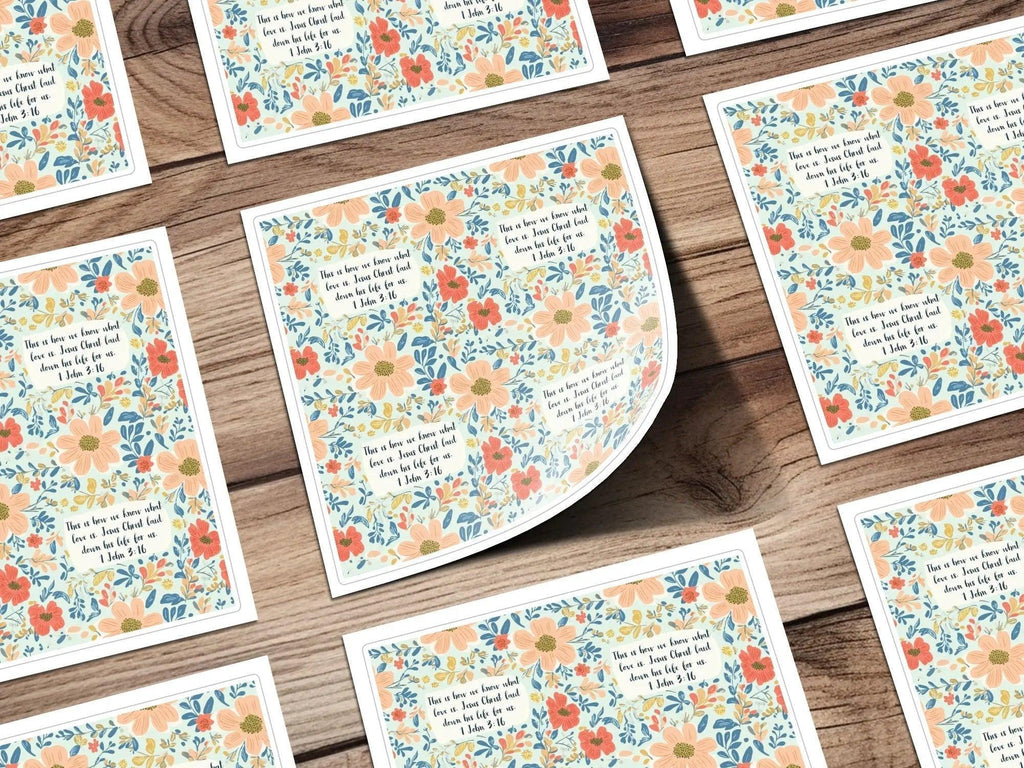Floral Scripture Digital Paper, Christian Print, Seamless Pattern, 1 John 3 16, Commercial Use, Flower Design, Digital Download - Moore and Mountain