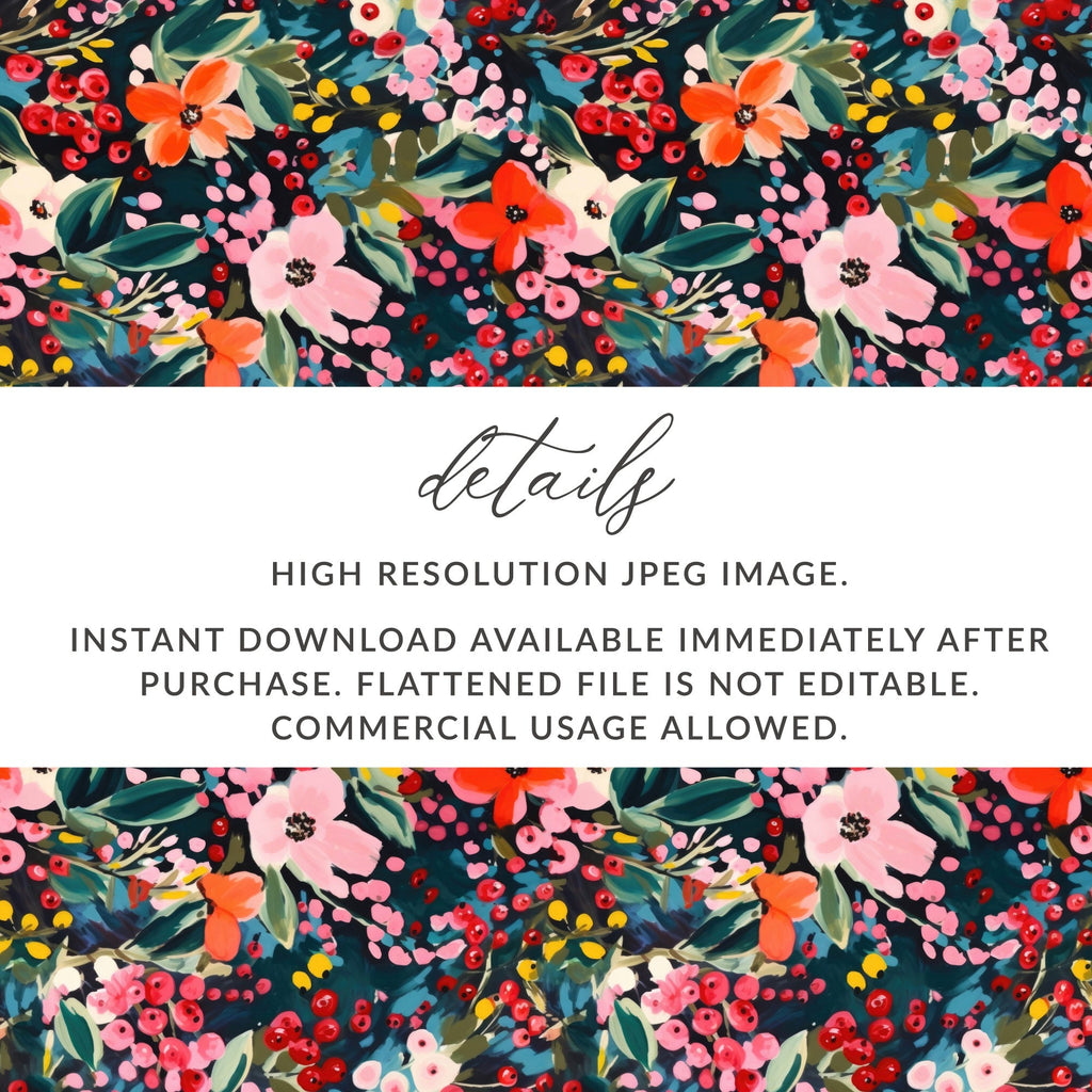 Floral Seamless Digital Paper, Botanical Pattern, Flowers and Berries, Fabric Design, Scrapbooking, Printable Digital File - Moore and Mountain